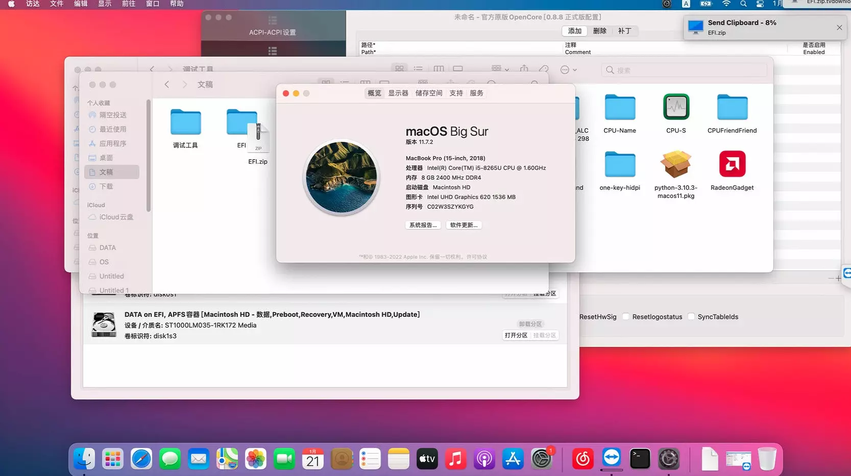 戴尔Inspiron 7580 i5-8265U黑苹果安装EFI OC 0.8.8 BIG SUR 11.7.2 戴尔Inspiron 7580 i5-8265U黑苹果安装EFI OC 0.8.8 BIG SUR 11.7.2